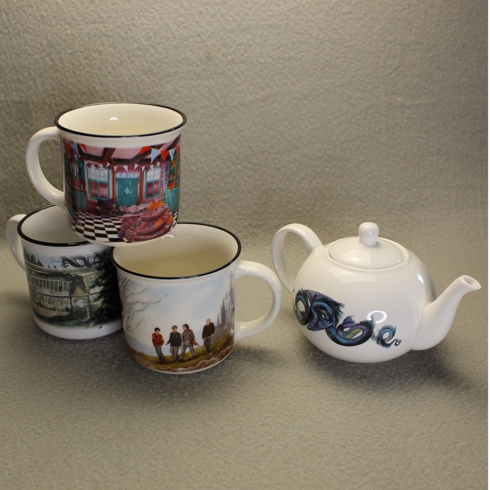 LitJoy Magical Collection Harry Potter Tea Set White Dragon Teapot 3 Mugs Wizard